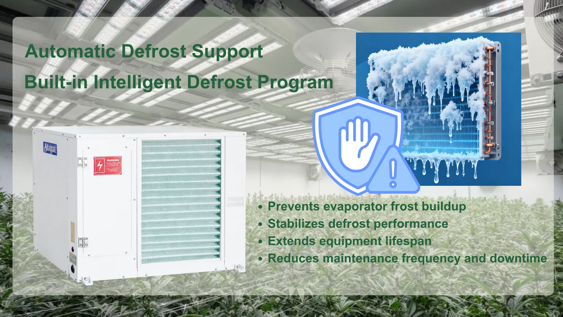 Altaqua-commercial-grow-room-dehumidifier-Automatic-Defrost-Support