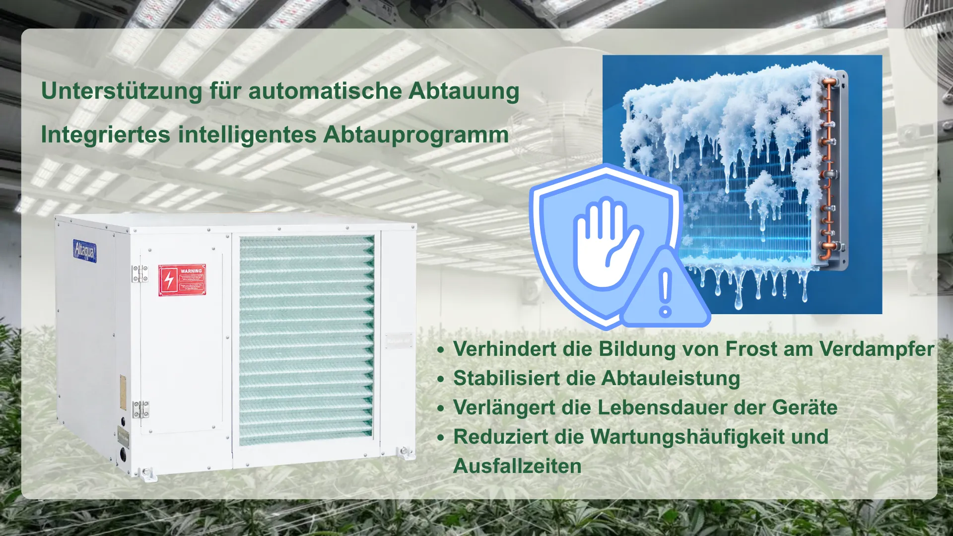 Altaqua-commercial-grow-room-dehumidifier-Automatic-Defrost-Support