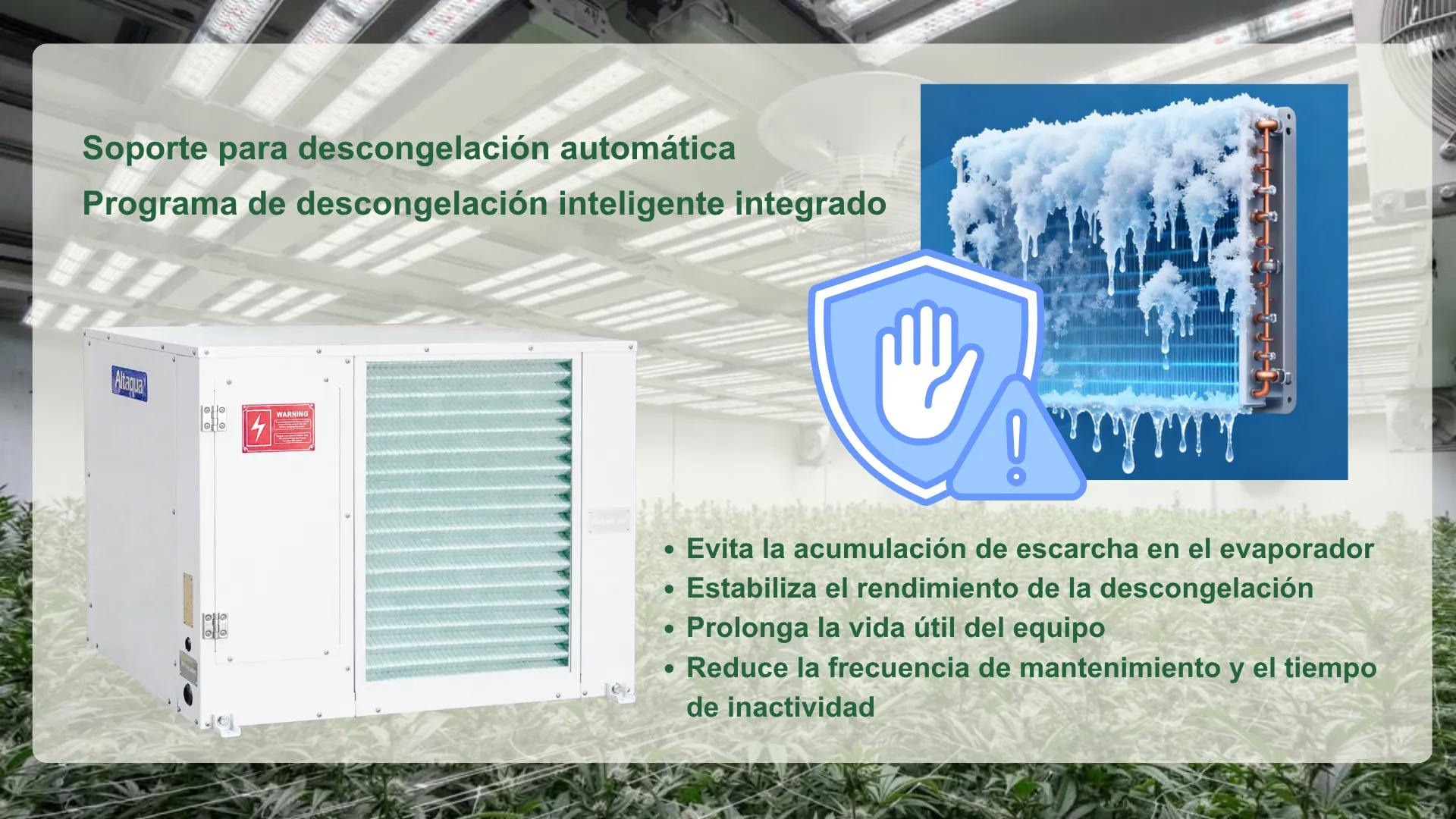 Altaqua-commercial-grow-room-dehumidifier-Automatic-Defrost-Support